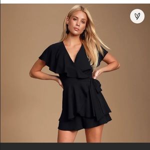 Lulus Black Ruffled Backless Wrap Skort Romper